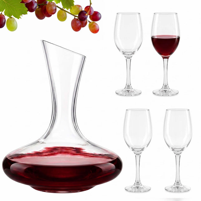 Weingläser-Set mit Dekanter, Klarglas, 5-teilig