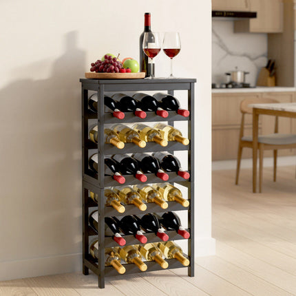 Wine Rack, 24-Bottle 6-Tier Bamboo with Tabletop