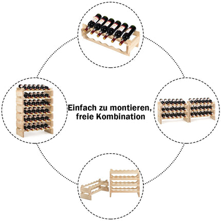 Weinregal, 36 Flaschen Fassungsvermögen, Kiefernholz, stapelbar