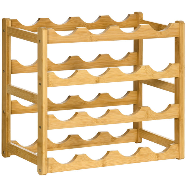 Bamboo Wine Rack - Holds 16 bottles, natural finish