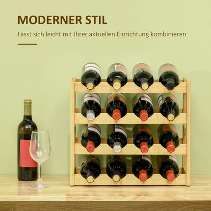 Bambus-Weinregal – Fasst 16 Flaschen, naturbelassen