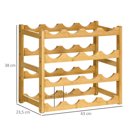 Bambus-Weinregal – Fasst 16 Flaschen, naturbelassen