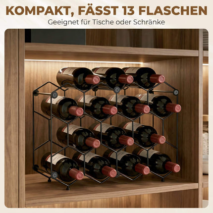 Weinregal für 13 Flaschen, Metall, verstellbare Füße, Schwarz