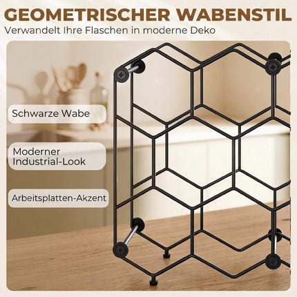 Weinregal für 13 Flaschen, Metall, verstellbare Füße, Schwarz