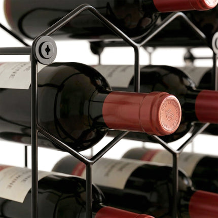 Weinregal für 13 Flaschen, Metall, verstellbare Füße, Schwarz