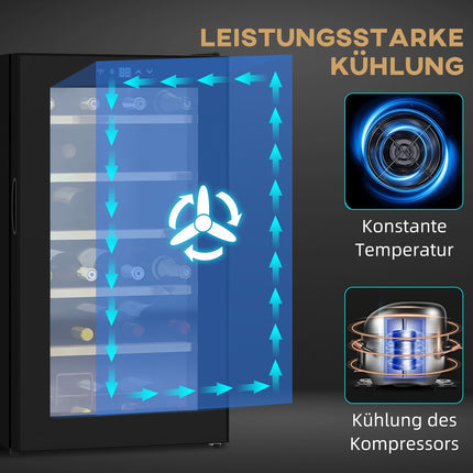 Weinkühlschrank, Kapazität für 24 Flaschen, Innenbeleuchtung, schwarz