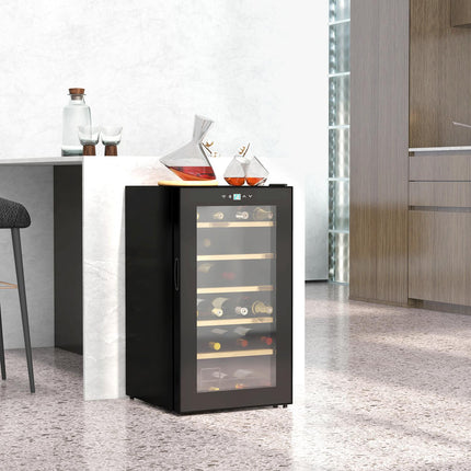 Weinkühlschrank, Kapazität für 24 Flaschen, Innenbeleuchtung, schwarz