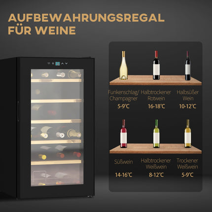 Weinkühlschrank, Kapazität für 24 Flaschen, Innenbeleuchtung, schwarz