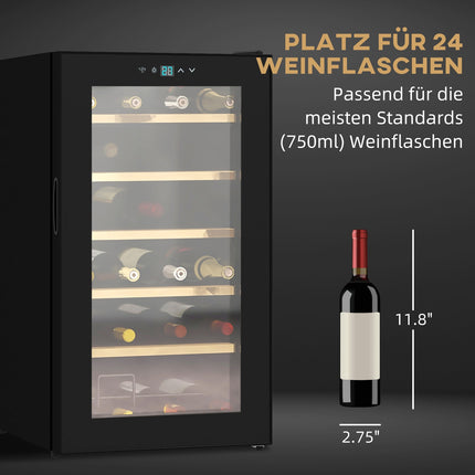 Weinkühlschrank, Kapazität für 24 Flaschen, Innenbeleuchtung, schwarz