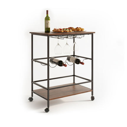 Wine Trolley with Iron Frame and Swivel Castors