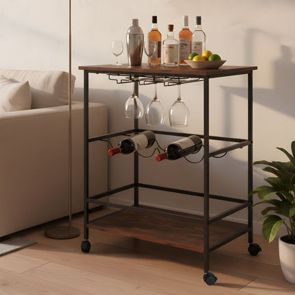 Wine Trolley with Iron Frame and Swivel Castors