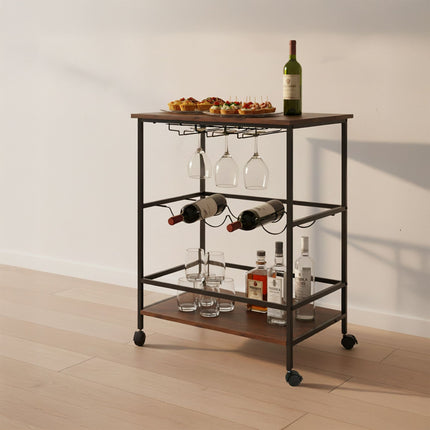 Wine Trolley with Iron Frame and Swivel Castors