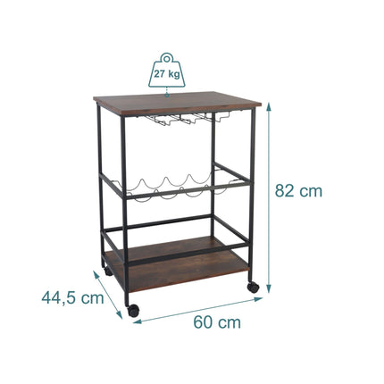 Wine Trolley with Iron Frame and Swivel Castors