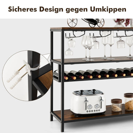 Weinschrank für 13 Weinflaschen mit 4 Reihen Glashaltern. Industrieller Barschrank mit Weinregal