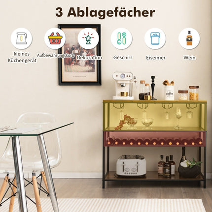 Weinschrank für 13 Weinflaschen mit 4 Reihen Glashaltern. Industrieller Barschrank mit Weinregal