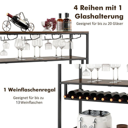 Weinschrank für 13 Weinflaschen mit 4 Reihen Glashaltern. Industrieller Barschrank mit Weinregal