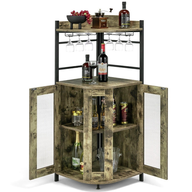 Weinschrank Industrial Barschrank mit Gläserhalter Küchenschrank Ecke 48 x 48 x 130 cm
