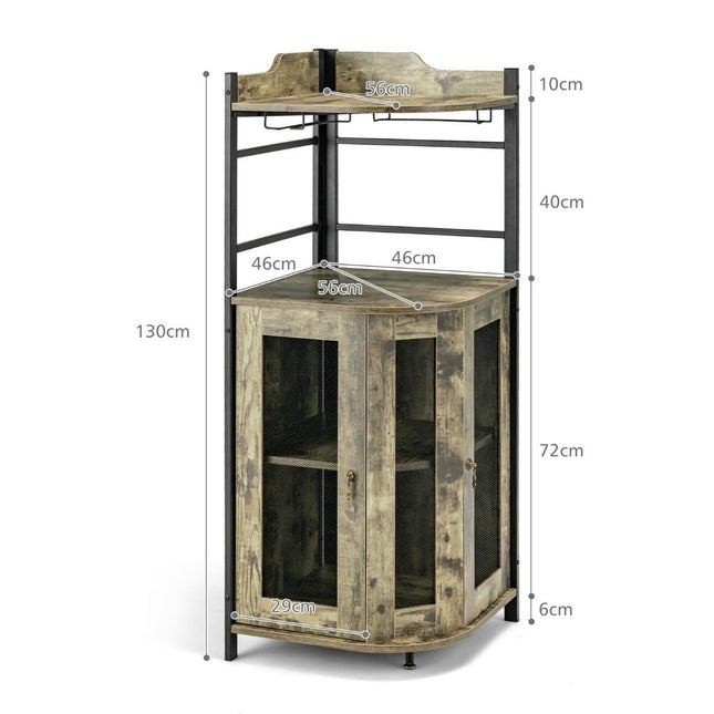 Weinschrank Industrial Barschrank mit Gläserhalter Küchenschrank Ecke 48 x 48 x 130 cm