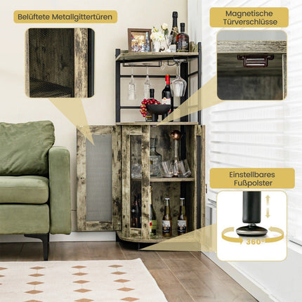 Wine cabinet industrial bar cabinet with glass holder kitchen cabinet corner 48 x 48 x 130 cm