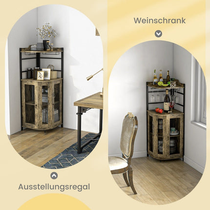 Wine cabinet industrial bar cabinet with glass holder kitchen cabinet corner 48 x 48 x 130 cm