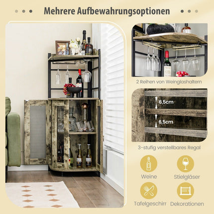Wine cabinet industrial bar cabinet with glass holder kitchen cabinet corner 48 x 48 x 130 cm