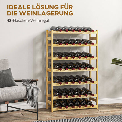 Weinregal aus Holz, 42 Flaschen, 7 Ebenen, Kippschutz