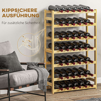 Weinregal aus Holz, 42 Flaschen, 7 Ebenen, Kippschutz