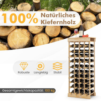Weinregal aus Massivholz für 40 Flaschen mit Kippschutz, Weinhalter, Natur