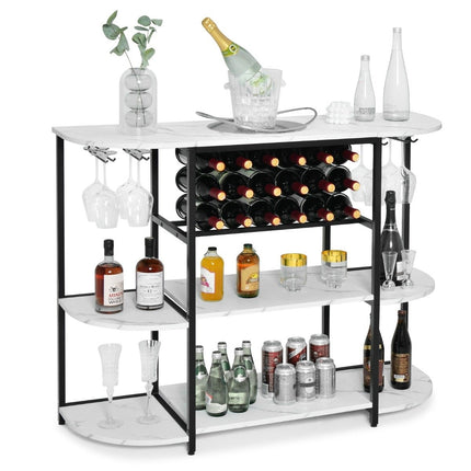 Casier à vin avec porte-verres et étagères 3 niveaux pour 18 bouteilles de vin et 8 verres 120 x 40 x 91 cm blanc