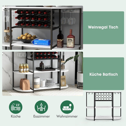 Casier à vin avec porte-verres et étagères 3 niveaux pour 18 bouteilles de vin et 8 verres 120 x 40 x 91 cm blanc