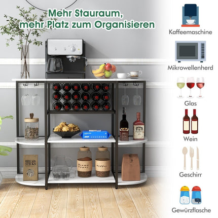 Casier à vin avec porte-verres et étagères 3 niveaux pour 18 bouteilles de vin et 8 verres 120 x 40 x 91 cm blanc