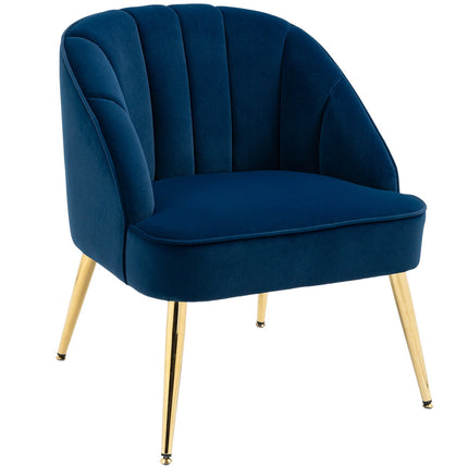 Fauteuil à oreilles, fauteuil de salon, fauteuil rembourré aspect velours, fauteuil de relaxation, fauteuil avec pieds en acier, fauteuil de maquillage, bleu foncé, 65 x 64 x 77 cm