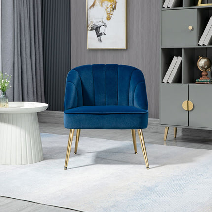 Fauteuil à oreilles, fauteuil de salon, fauteuil rembourré aspect velours, fauteuil de relaxation, fauteuil avec pieds en acier, fauteuil de maquillage, bleu foncé, 65 x 64 x 77 cm