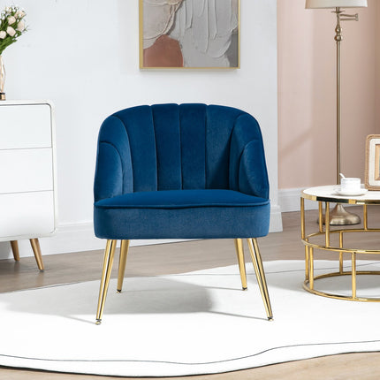 Fauteuil à oreilles, fauteuil de salon, fauteuil rembourré aspect velours, fauteuil de relaxation, fauteuil avec pieds en acier, fauteuil de maquillage, bleu foncé, 65 x 64 x 77 cm