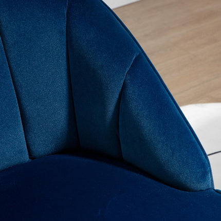Fauteuil à oreilles, fauteuil de salon, fauteuil rembourré aspect velours, fauteuil de relaxation, fauteuil avec pieds en acier, fauteuil de maquillage, bleu foncé, 65 x 64 x 77 cm