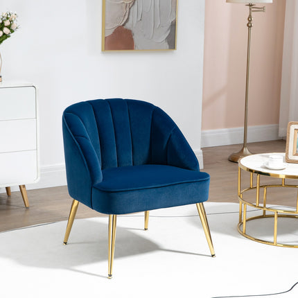 Fauteuil à oreilles, fauteuil de salon, fauteuil rembourré aspect velours, fauteuil de relaxation, fauteuil avec pieds en acier, fauteuil de maquillage, bleu foncé, 65 x 64 x 77 cm