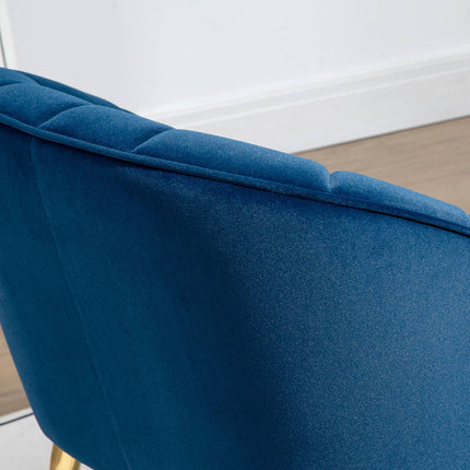 Fauteuil à oreilles, fauteuil de salon, fauteuil rembourré aspect velours, fauteuil de relaxation, fauteuil avec pieds en acier, fauteuil de maquillage, bleu foncé, 65 x 64 x 77 cm