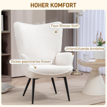 Lounge-Ohrensessel, gepolstert mit Armlehnen, Cremeweiß