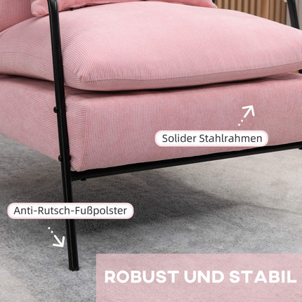 Wing chair with stool, tilting backrest, pink upholstery