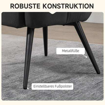 Dunkelgrauer Ohrensessel und Hocker in Samtoptik, 120 kg Tragkraft