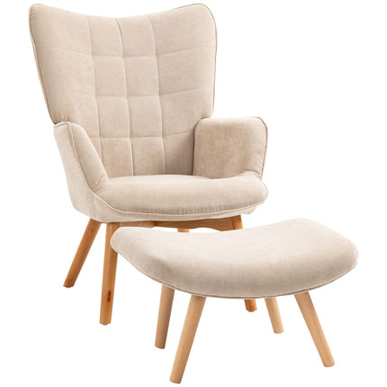 Manchester Lounge Wing Chair with Ottoman, beige upholstery