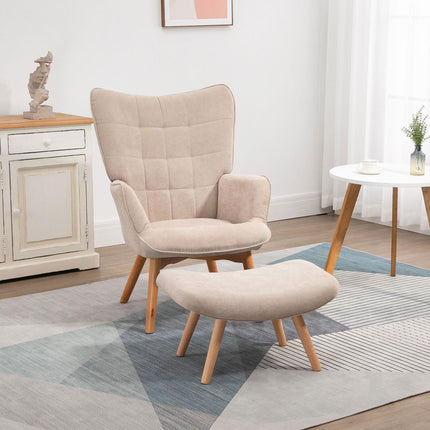 Manchester Lounge Wing Chair with Ottoman, beige upholstery