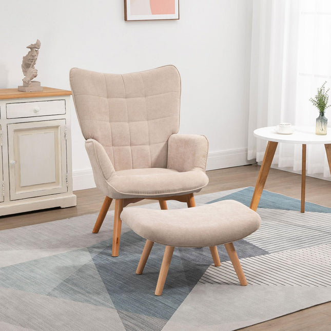 Manchester Lounge Sessel mit Ottomane, beige Polsterung