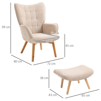 Manchester Lounge Wing Chair with Ottoman, beige upholstery