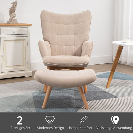 Manchester Lounge Wing Chair with Ottoman, beige upholstery