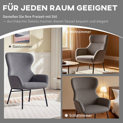 Ohrensessel, hohe Rückenlehne, dicke Polsterung, Grau