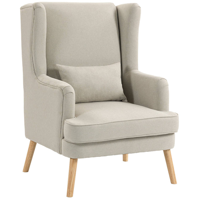 Ohrensessel, Leinen-Optik Beige, Lendenkissen