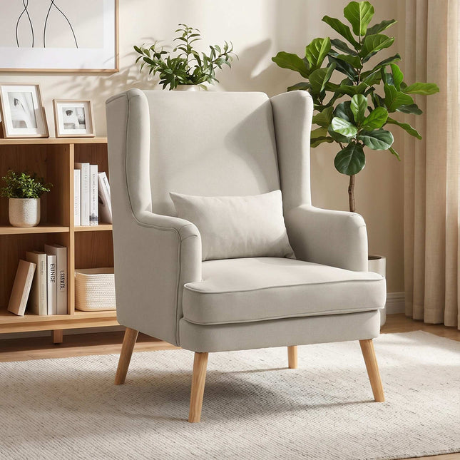 Ohrensessel, Leinen-Optik Beige, Lendenkissen
