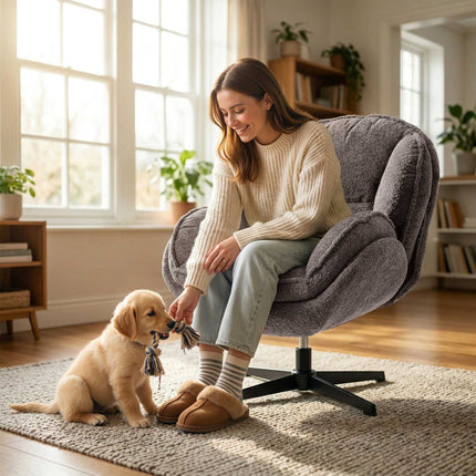 Wingback Velvet Armchair with 360 Swivel, Grey