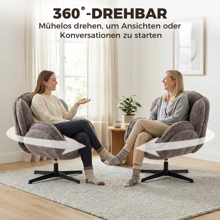 Wingback Velvet Armchair with 360 Swivel, Grey